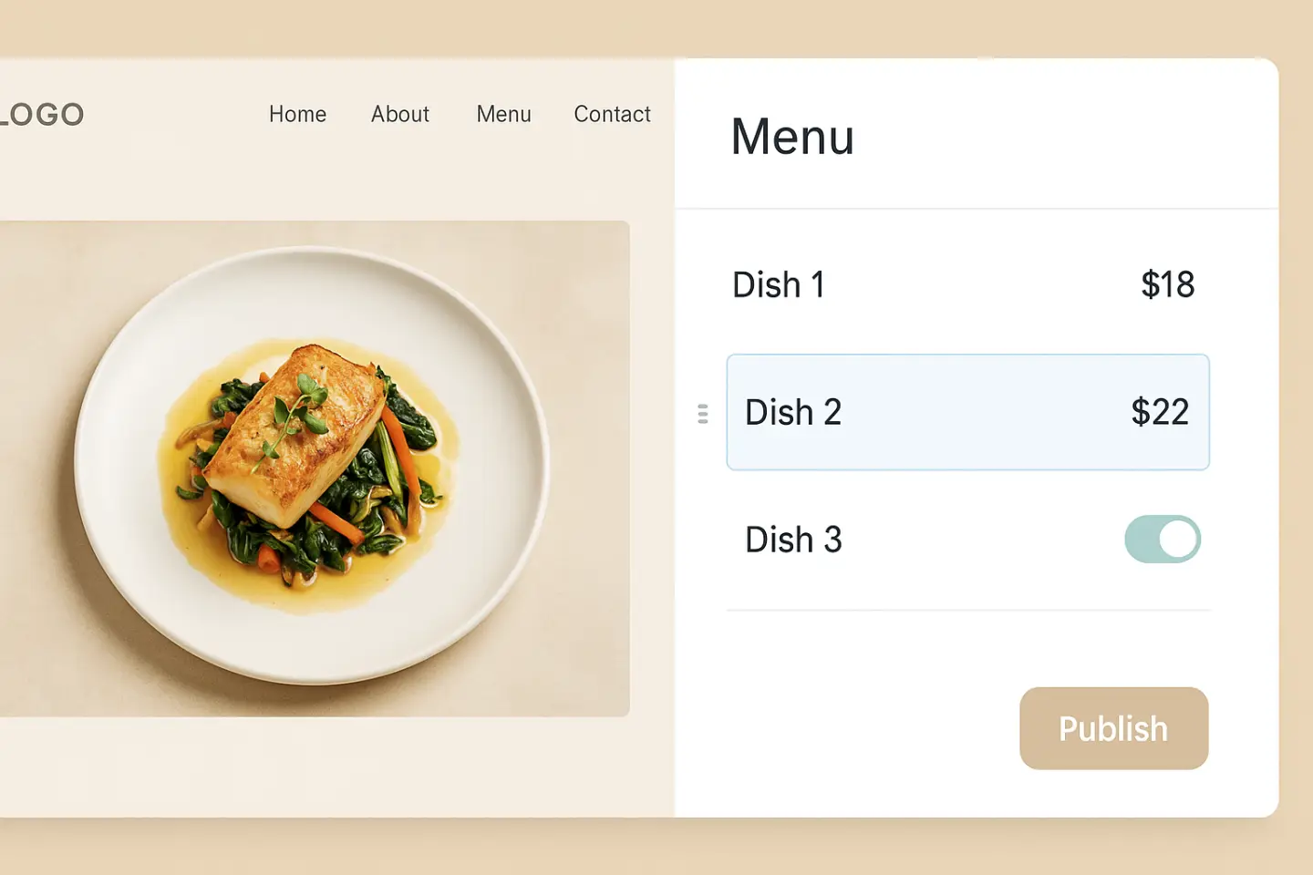 A restaurant website built with our Dynamic Restaurant CMS, open in a web browser
